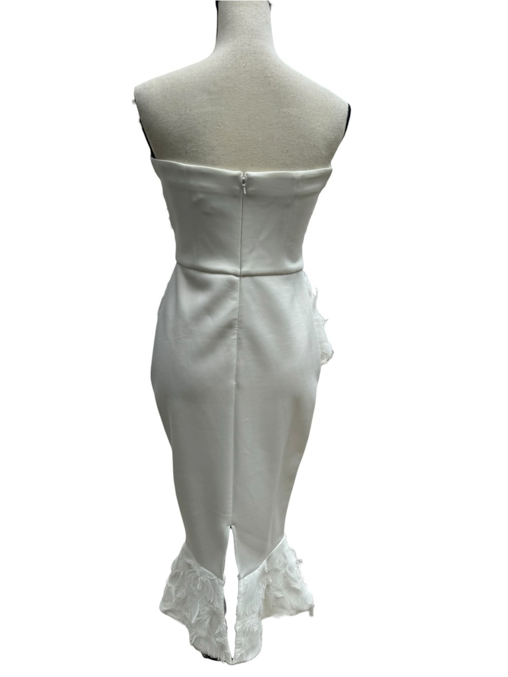 White Strapless Feather Fringe Midi Dress Bridal Shower Bachelorette US 4 - Picture 7 of 7